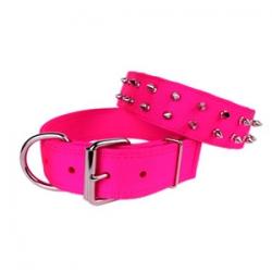Valhoma Double Layer Spiked 1 3/4" Nylon Hot Pink Dog Collar 26"
